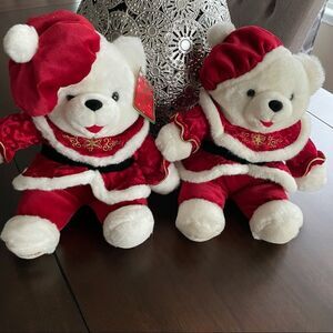 Vintage Y2K 2 white Snowflake Friends Red and White Christmas Teddy Bears